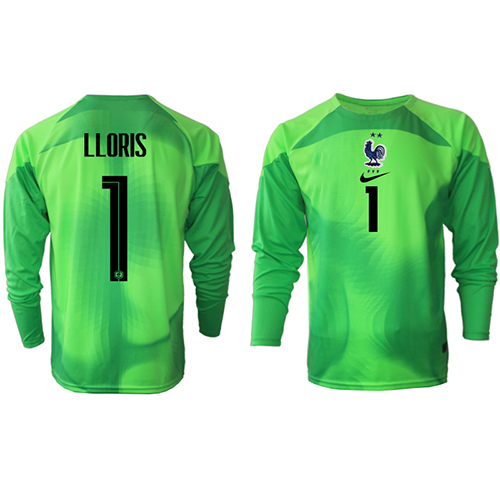 Camisa de Futebol França Hugo Lloris #1 Goleiro Equipamento Secundário Mundo 2022 Manga Comprida